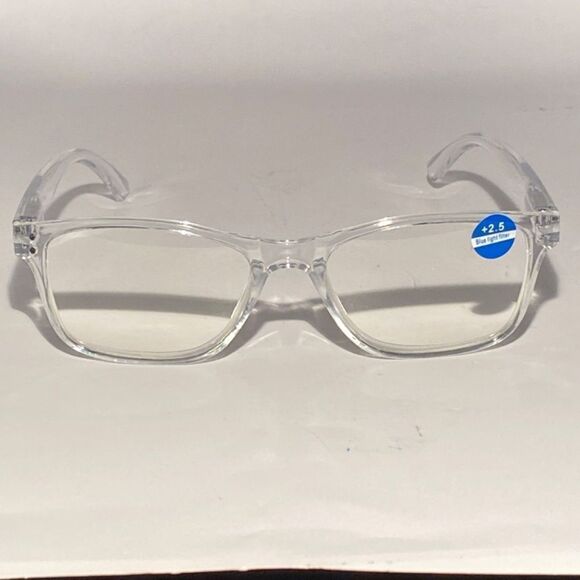 1438 Helen 2.5 Reading Glasses Thin Rectanle Bluelight Filter Clear Frames NWT - Picture 3 of 9